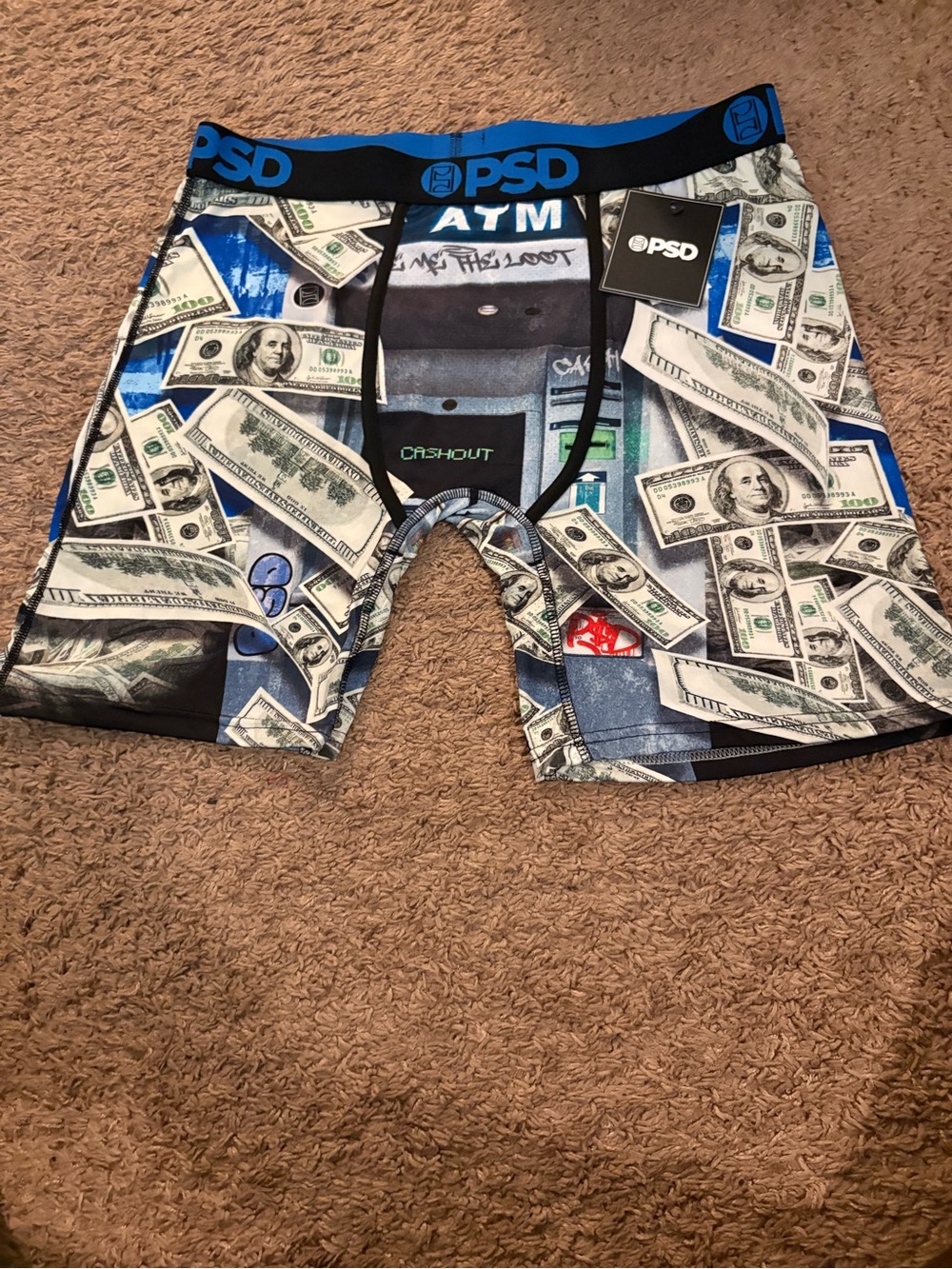 PSD Cashout ATM Money Print Boxer Briefs - Blue, Black, White